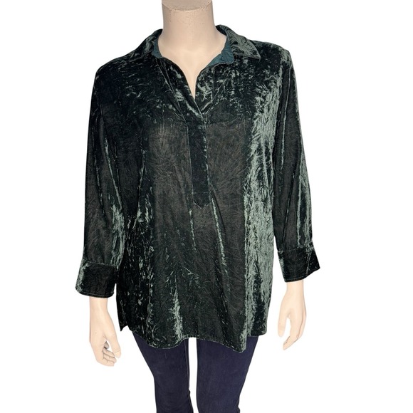 JOHN MARK Size L Crushed Velvet Shirt Pullover Long Sleeves Blouse Tunic Top - Picture 1 of 5